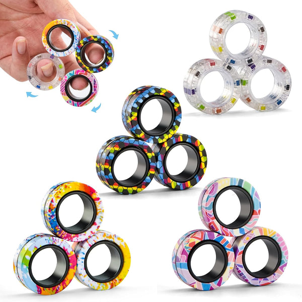 12Pcs Magnetic Adults Fidget Toys Rings,Stocking Stuffers for Kids 8-12,Fidget Spinner Rings
