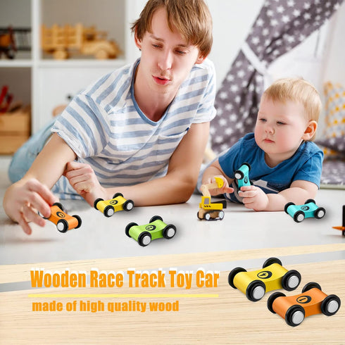 10 Pieces Wooden Mini Car Ramp Race Track Toys for Kids Over 3 Years Old, Wooden Car Ramp Racer Toy Set