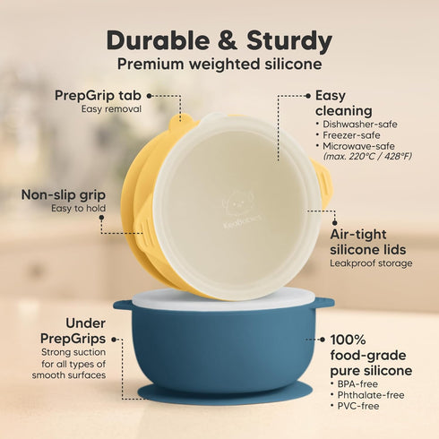 2-Pack KeaBabies Baby Bowls with Suctions, Lids - Silicone Toddler Suction Bowls for Baby Boy, Girl, Kids, Food Grade