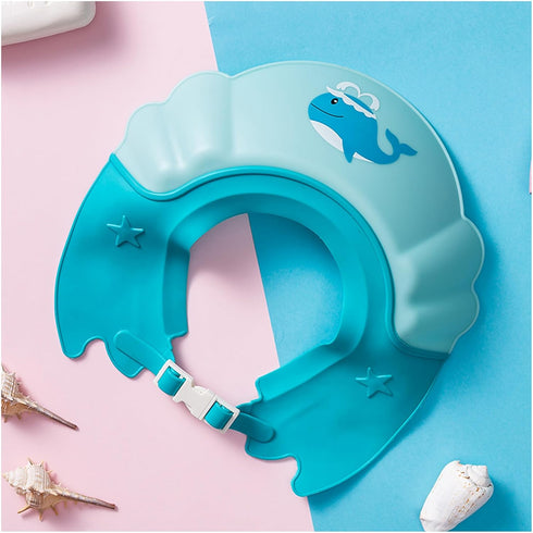 Baby Shower Cap Shield, Visor Hat for Kids, Eye and Ear Protection, Cute Whale Shape, 0-9 Years Old, Blue