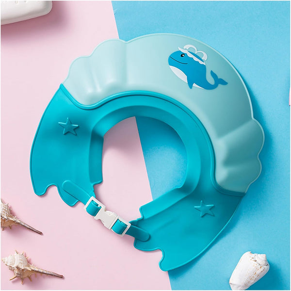 Baby Shower Cap Shield, Visor Hat for Kids, Eye and Ear Protection, Cute Whale Shape, 0-9 Years Old, Blue