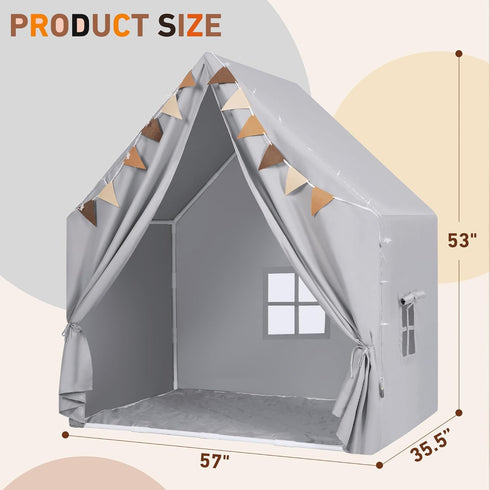 Kids Play Tent with Padded Mat & Star LED Lights for Ages 4-10, Large Indoor Play Room House Tent for Toddler Children