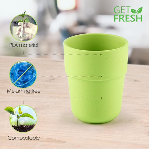 GET FRESH PLA Kids Cups Set – 4-Pack Melamine-Free Dinner Cups for Kids, Microwave Safe, BPA-Free, Reusable Tumblers