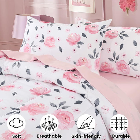 5 Set, Sets PHF Piece Kids Comforter Ultra Soft Twin Size Comforter Include Comforter, Fitted Sheet, Flat Top Sheet