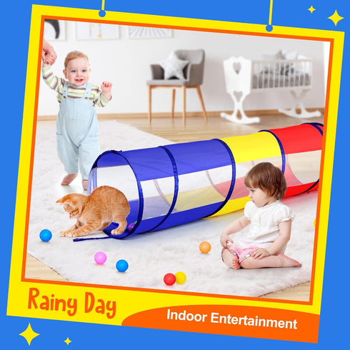 Kids Play Tunnel for Toddlers - Pop Up Crawl Through Tent for Baby or Dog, 2 Mesh Sides, Colorful Crawling Tunnel