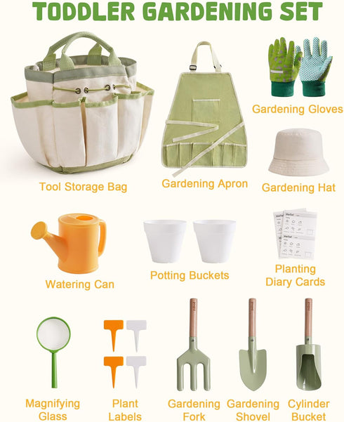 Set, WRP25 ROBUD Kid Gardening Wooden Garden Tool for Kid, Garden Tool Kit with Tool Storage Bag, Apron, Gloves