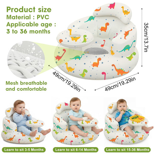 TIDNNS 3-36 Inflatable Baby Seat with Tray and Built-in Air Pump, Months Baby Floor Seat for Sitting Up, Portable Blow