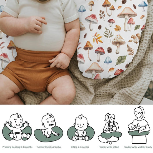 Watercolor Mushrooms Baby Nursing Pillow Covers for Boy Girl Mushrooms Leaves Nursing Slipcovers for Breastfeeding