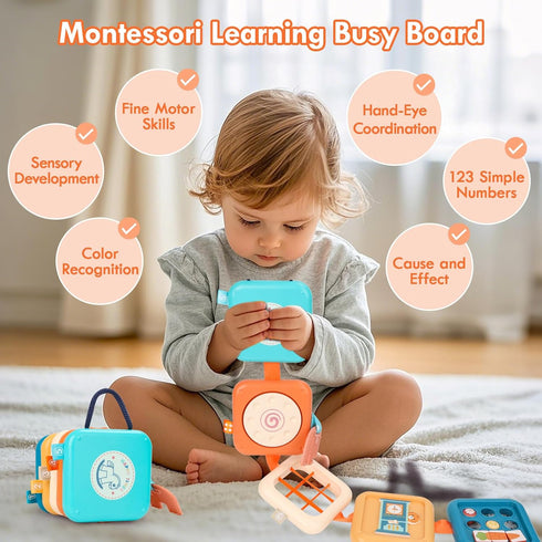 GRESEESM 1 13, Montessori Busy Board for Year Old, Toddlers Travel Toys for Ages Sensory Activity Board for Airplane