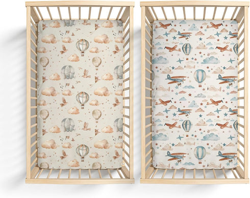 KuphiL10C 2 Pack Hot Air Balloon Plane Clouds Stars Pattern Baby Sheets for