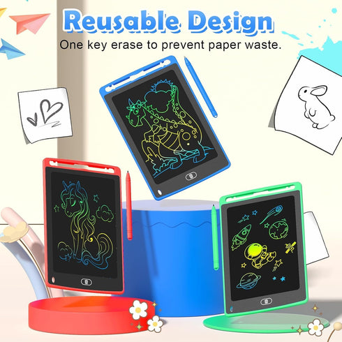 12 Pack 8.5 Inch 3 4 5 6 7 8 Party Favor LCD Writing Tablet for Kids, Colorful Drawing Doodle Board, Erasable Doodle