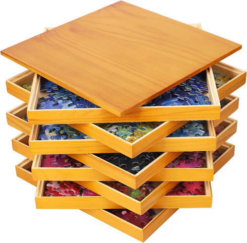 LOLO TOYS Premium Wooden Puzzle Trays Stackable 8 x 8 Inch, Sort up to