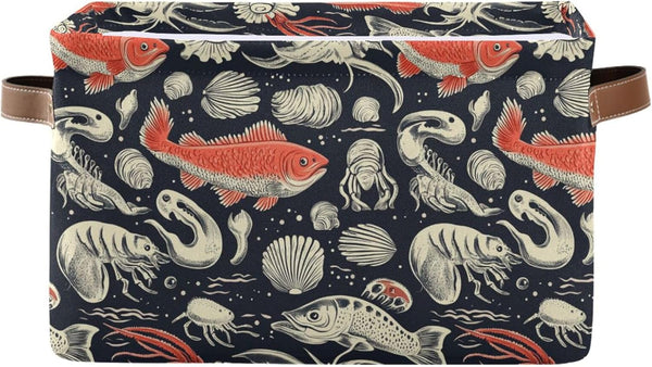 CWUPZAY Salmon Storage Basket Canvas Fabric Collapsible Storage Bins Box Organizer Waterproof for