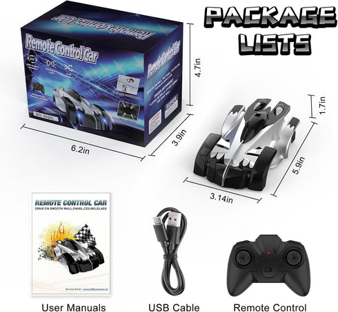 360 3 4 5 6 7 8-12 Wall Climbing Remote Control Car, Rotating RC Stunt Car with Headlight, Rechargeable RC Cars Toys