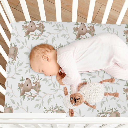 Wassud Pack 28x52 Inch Cute Kangaroo Crib Sheets for Boys Girls Breathable Crib Mattress Sheet and Play Sheets Fitted
