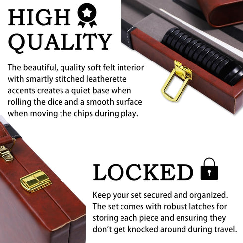 Backgammon Sets for Adults - 15 Inch Brown Classic Board Game with Premium Leather Case, Portable