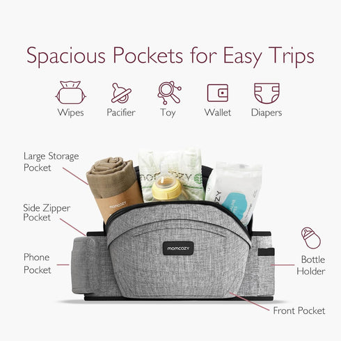 Momcozy 3D 45lbs 27-45IN) Hip Seat Baby Carrier - Adjustable Waistband with Original Belly Protector, Ergonomic Carrier