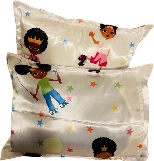 Satin Crib Fitted Sheet for Baby Girls,Boys, Toddler Bed, daybed to retain Hair Moisture Size (Toddler Pillow case13 x 18 inches, Skater Princess) by Beddings Place
