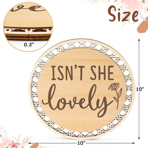 Set 1 10 Inches Huray Rayho Isn' t She Lovely Wooden Sign Little Girl Decor Boho Girls Room Wall Art Round Ratten Style