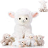 Lenwen 5 Pcs Lamb Stuffed Animal Set, 14 Inch Mommy Lamb Plush with 4 Cute Babies for Nursery Decor