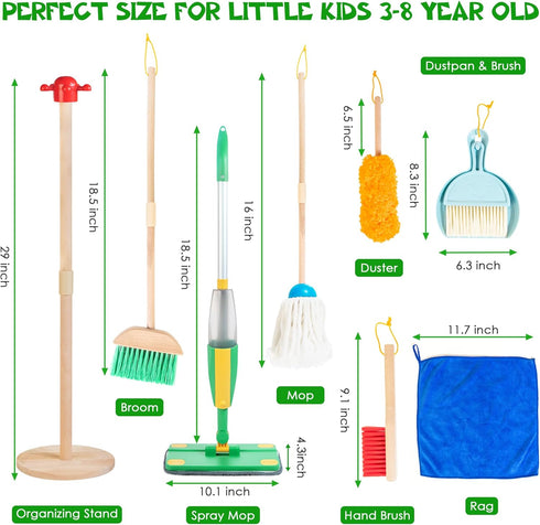 Set Set, 3+ Wooden Kids Cleaning with Spray Mop, Montessori Cleaning Toys Real Water Sprayer and Toddler Broom Mop