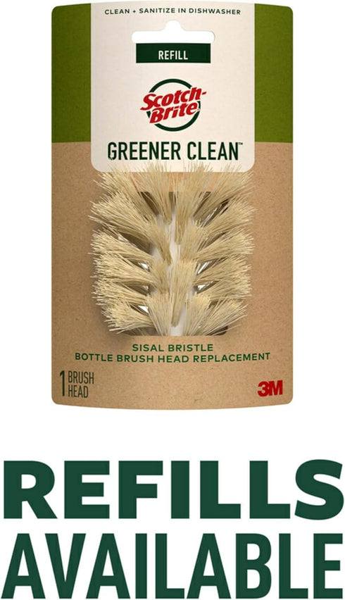 Set 2 Scotch-Brite Greener Clean Bottle & Straw Brush with Replaceable Bottle Brush Heads