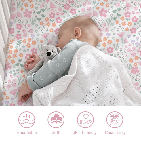 2 Pack, 52"x28"x8", Little Grape Land Crib Sheets Microfiber Fitted Crib Sheet for Standard Crib Mattress Soft