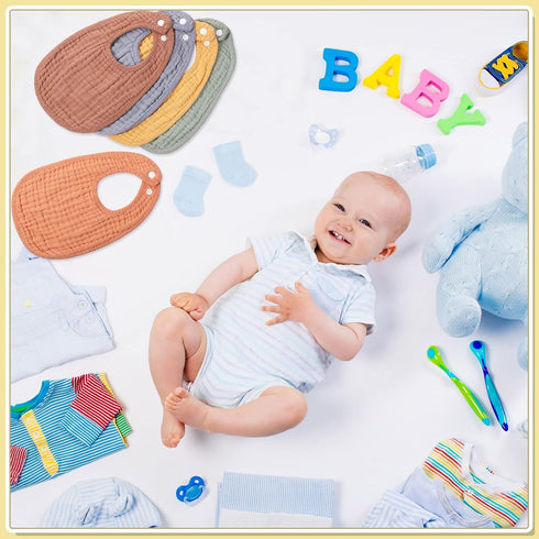 Frienda 8 Pcs Muslin Bibs, Baby Cotton Bandana Drool Bibs Bulk for Boys Girls Newborn, 6 Absorbent Layers