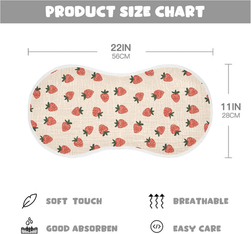 Set 2, 22x11in Strawberry Cotton Muslin Baby Burp Cloths Soft Touch washcloths for Gender Neutral
