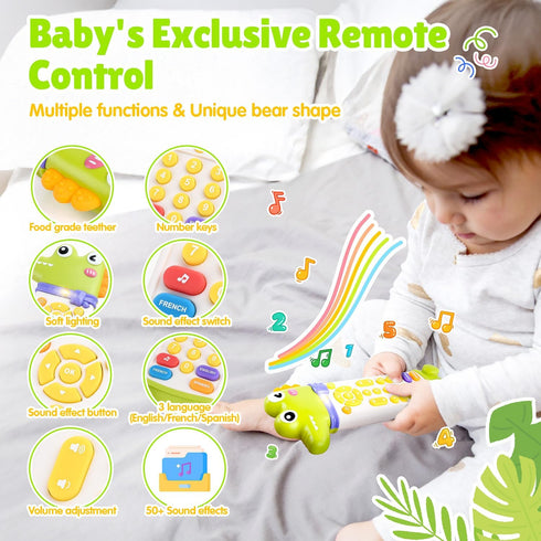 3 6 Baby Remote Control Toy, Teething Remote Control with Realistic Lights and Sounds - Languages (English, Spanish
