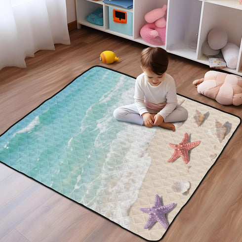 EtherSpher foldablummy 50'' 50''alfombra Blue Shells Large Non-Slip Baby Gym Play mat for Indoor Outdoor Waterproof