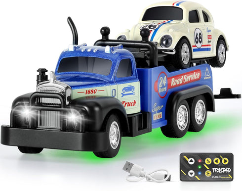 haomsj Mini Rc Tow Truck Toy with Mini Metal Car Set 2PCS,City
