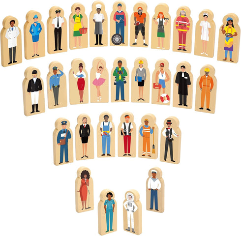 30 Pcs Wooden Community Helpers Toys – Small Professionals Wooden Character Set for Classroom Open Ended STEM Games