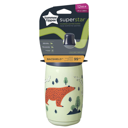 Tommee 9oz 1-3, 100% Pack 1 Tippee Insulated Sporty Toddler Water Bottle, No Spill Sippy Cups for Toddlers INTELLIVALVE