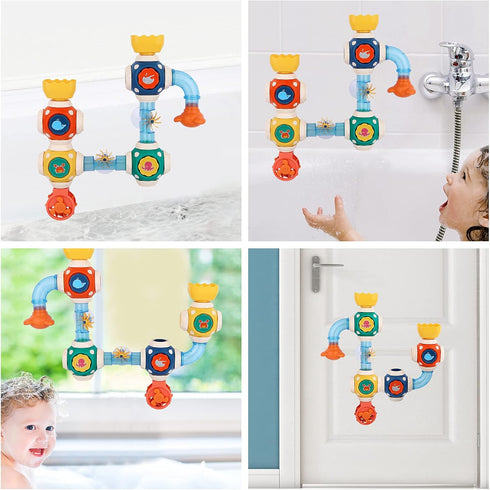 Bath Toys, STEM Baby Bathtub Toy with DIY Pipe Tubes, Cute Bathroom Time Spray Waterfall Shower Toy