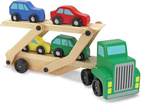 Melissa & Doug Wooden Car Carrier Truck and Cars Toy Set with 1 Truck and 4 Cars for Kids Ages 3+