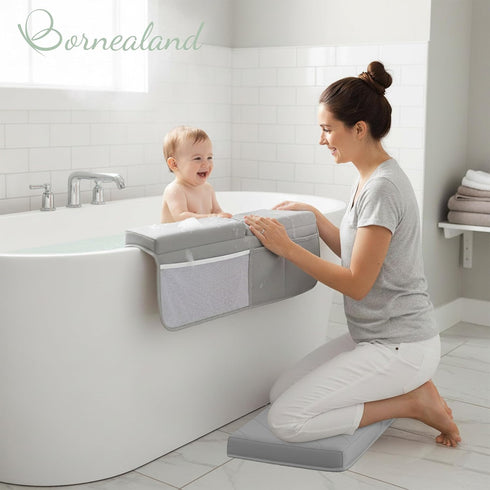 2inch Elbow Set Elbow Set XL Baby Bath Kneeler and Rest Pad + Hooded Towel - Embroidered Kneeling Pad for Bathing Baby