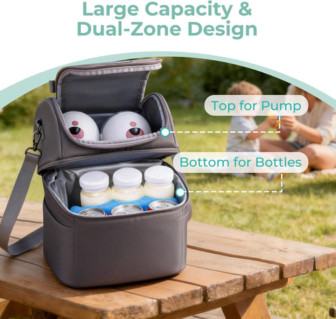 Gemdom Pack, 6 Breast Cooler Travel Bag with Ice Fits Baby Bottles, Insulated Bottle Storage Cooler Bag, Double Layer