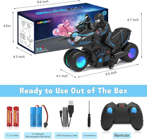 360-degree 4-7 8-12 RC Motorcycle, Remote Control Motorcycle with RGB Wheels Lights - Rotations, Drifts, High-Speed, RC