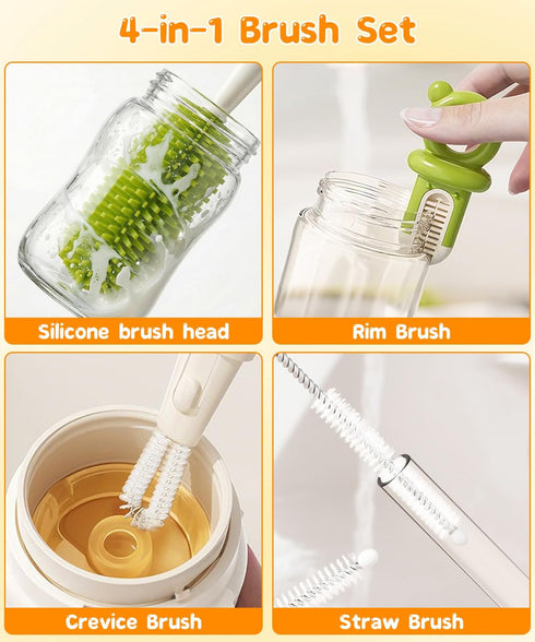 Set 4 1, Bottle Cleaning Brush in Baby Bottle Cleaner Includes Silicone Bottle Brush, Nipple Brush, Detail Brush