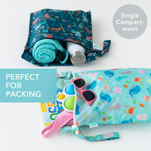 2pk Bumkins - Waterproof Wet Bag - For Baby, Travel, Swim Suit, Cloth Diapers, Pump Parts, Pool, Gym, Toiletry, Strap
