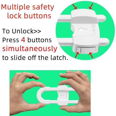 TERDEWE (10 pack 4 white) button Cabinet Locks, U-Shaped Proofing Drawers Safety Child Locks Adjustable