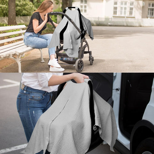Muslin Car Seat Cover for Babies, Baby Carseat Cover for Boys Girls, Breathable Infant Car Seat Canopy, Multiuse Baby