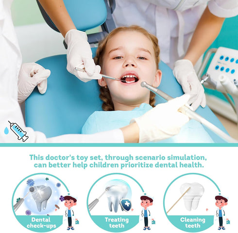 Set, 25Pcs 3-8 Doctor Kit for Kids, Dentist Pretend Play Educational Doctor Toy Wooden Medical Kit with Stethoscope