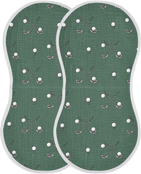 Qinllo Muslin Burp Cloths Golf Green Print Cotton Baby Burp Cloths 2 Pack