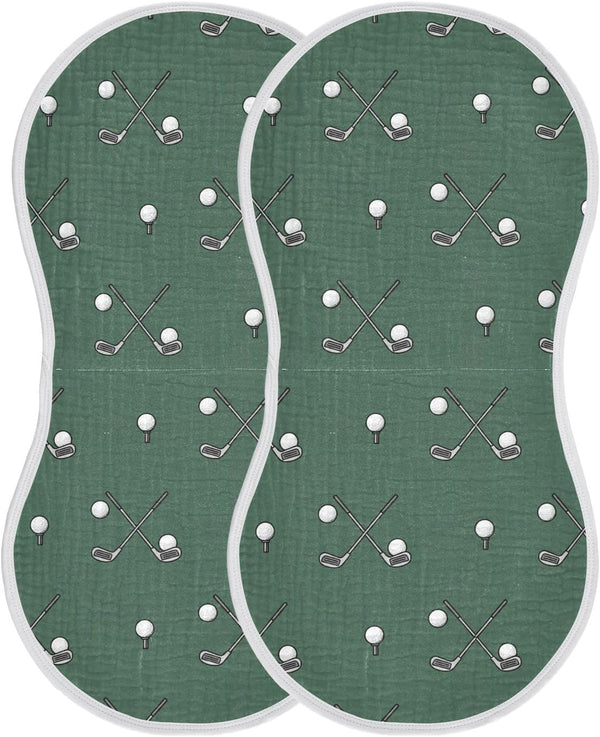 Qinllo Muslin Burp Cloths Golf Green Print Cotton Baby Burp Cloths 2 Pack