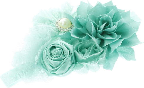 My Lello Shabby Fabric Flower Cluster Headband for Baby, Infant, Toddler, Girl, Stretchy Elastic Aqua