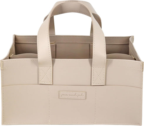 Jac and Jil Premium Vegan Leather Baby Diaper Caddy Organizer Portable Storage Basket for Newborn