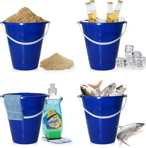 Holady Summer Accessory(4 Pack) Large Sand Beach Buckets Pail,Sand Bucket Water Bucket for Beach Fun Great Party