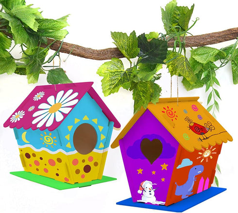 hapray 2 Pack Bird House Kit, DIY Wooden Crafts for Children to Build and Paint